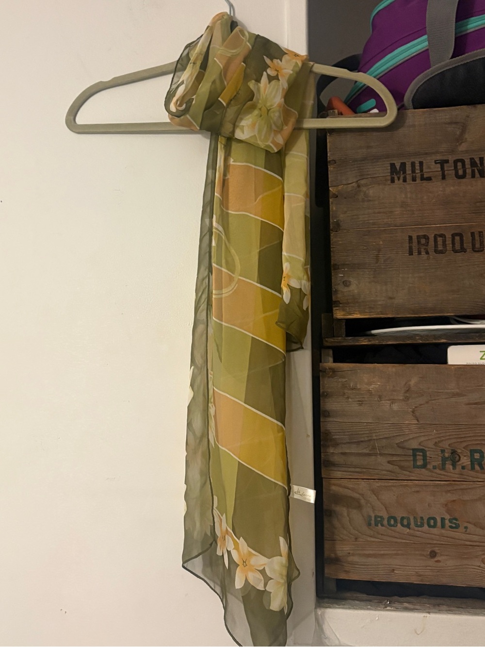 Vintage A. Schermes Italia Silk Blend Floral Satin Stripe Sheer Scarf